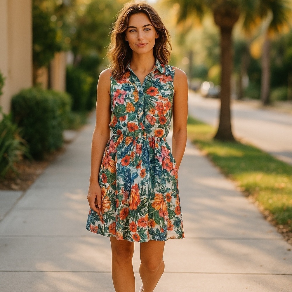 MAX Vibrant Floral Sleeveless Midi Dress